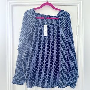 Navy and white square necked blouse size XL Ann Taylor